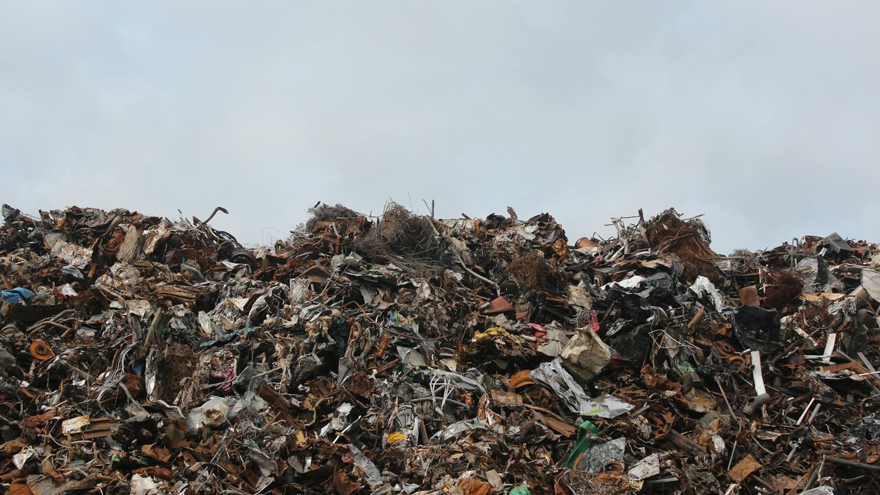 Aerial view of landfill with waste